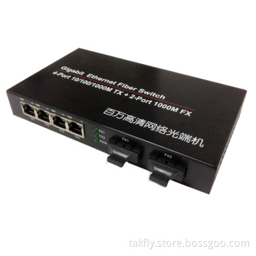 100m 2 Optical Port and 4 RJ45 Port Media Converter